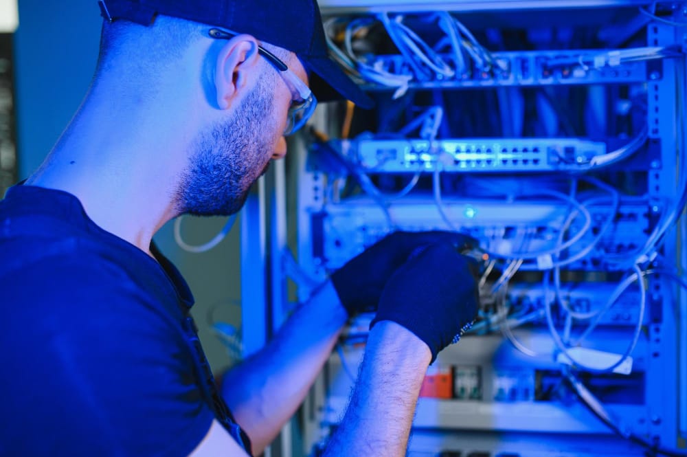 Tecnico arreglando servidores